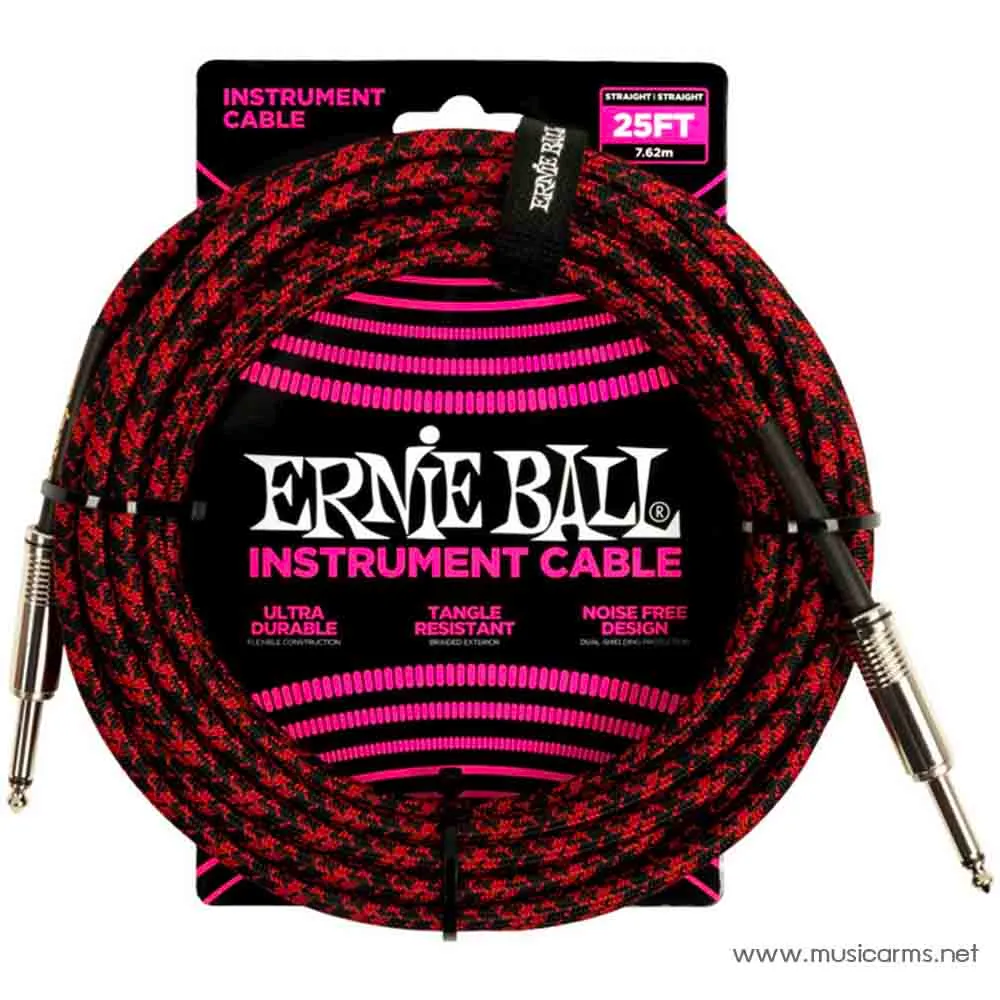 Ernie Ball 25 Feet Straight / Angle Braided Instrument Cables สายแจ็ค 25 ฟุต/